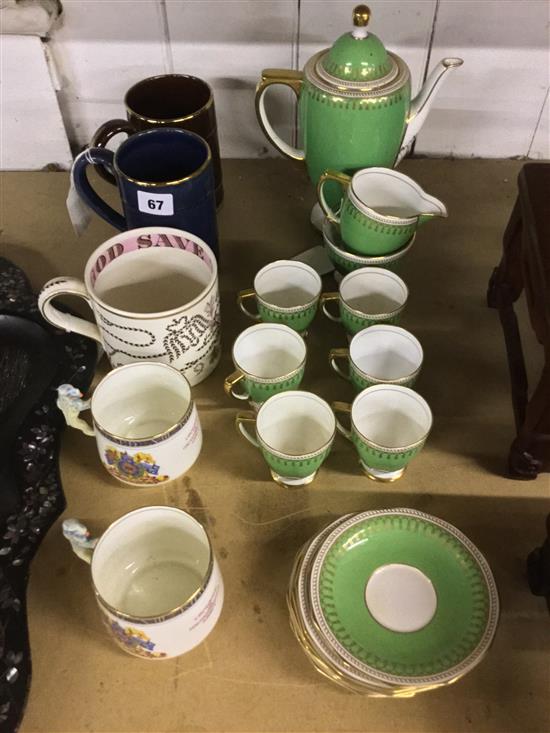 Pair Paragon Edward VIII commemorative mugs, Wedgwood Guyatt 1953 coronation mug & a Spode Copeland  15-pce Ryde coffee set